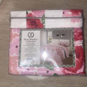 Hotel Collection 678312040474 Bamboo Luxurious Cotton Percale Six Piece Pink Queen Sheet Set