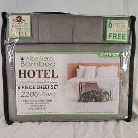 Hotel Essence 859577006751 Bed Sheet Set Aloe Vera Bamboo Ultra Plush Queen Deep Pocket 6 Piece Gray
