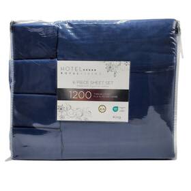 Hotel Royal Living 067955259624 King Navy Blue Sheet Set X6 1200 Thread Count Egyptian Cotton