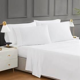 Hotel Signature Sateen 903062095156 Egyptian Cotton 400 Thread Count 6 Piece Sheet Set - White Queen
