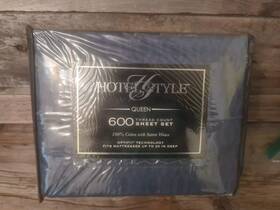 Hotel Style 881813601130 600 Thread Count 100% Cotton Sateen Weave Queen Sheet Set Silver