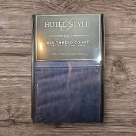 Hotel Style 881813602168 King 600 Thread Count 100% Cotton Sateen Pillowcases Navy Tonal 2 Pk