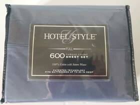 Hotel Style 903062011880 600 Thread 100% Cotton With Sateen Weave Full Sheet Set Navy Blue