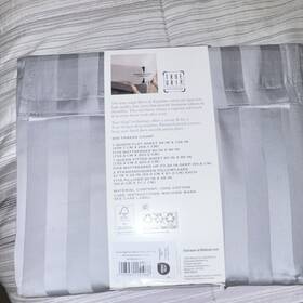 Hs5401325 Hotel Style Queen 100% Cotton Damask Stripe Sheet Set Mouse Grey 600tc