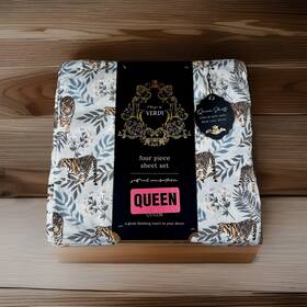 House Of Verdi 889459567582 Maximalist Queen Bedsheet Set 4 Piece Jungle Animal Print Japandi