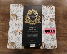 House Of Verdi 889459572470 - Tiger Jungle Pattern Queen Sheet 4-piece Set Palms Light Green