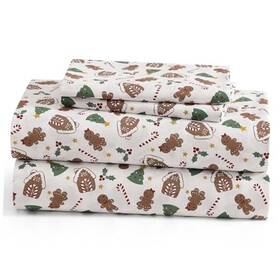 25holshskgggb How Plum 4-piece Christmas Holiday Deep Pocket Microfiber Bed Sheet Set King Gingerbread