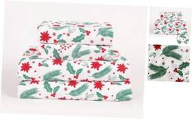 How Plum 759992762310 4-piece Holiday Mistletoe Poinsettia Deep Pocket Full Christmas Greens How Plum 759992762310 4-piece Holiday Mistletoe Poinsettia Deep Pocket Full Christmas Greens