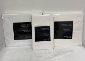 Hudson Park 194137319064 Italian Linens Solid Percale Twin Sheet Set Vanilla Sky