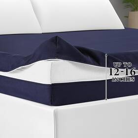 Goh-hunnmingre-0680 Hunnmingre Zippered Mattress Fitted Protector Deep Queen 12-16in Navy Blue