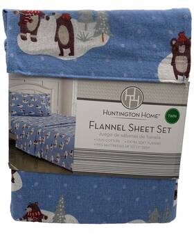 Huntington Home 061463683786 New Winter Bears 3 Pc Twin Size 100% Cotton Flannel Sheet Set