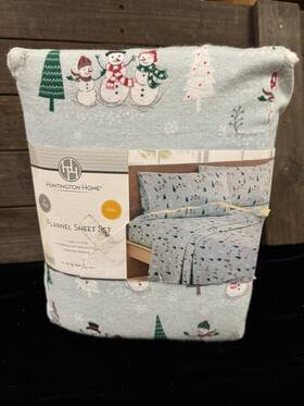 Huntington Home 099100106756 New 4 Piece Full Size Christmas Snowman Cotton Flannel Sheet Set