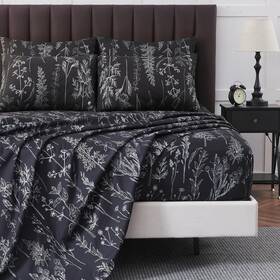 Hyprest 313097263228 6 Pc Queen Bed Sheet Set Grey Black Floral Deep Pocket Microfiber Sheets
