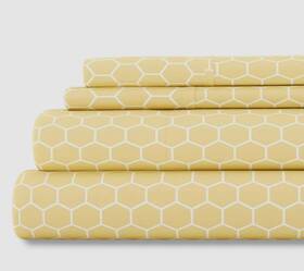 Ienjoy Home 816651027798 Yellow Honeycomb Farmhouse Premium Soft 4-pcs Sheet Set Cal King