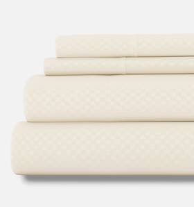 Ienjoy Home 842933137176 Ivory Expressed In Embossed Checkered 4-pc. Sheet Ftking Size Set