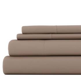 Ieh-4pc-full-taupe Ienjoy Home Becky Cameron Sheet Set Queen Antimicrobial Microfiber Solid In Taupe 4-piece