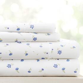 Ieh-4pc-sf Ienjoy Premium Ultra Soft Floral Sheet Set 4pc Full Light Blue Microfiber