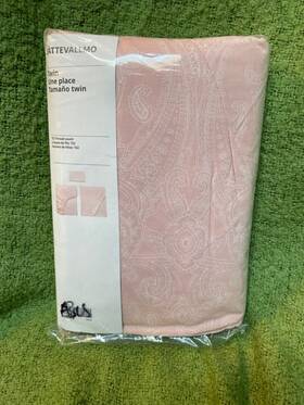 005.016.34 Ikea Jattevallmo Twin 3 Pc Sheet Set Paisley Pink White Flat Fitted Pillowcase 005.016.34 Ikea Jattevallmo Twin 3 Pc Sheet Set Paisley Pink White Flat Fitted Pillowcase