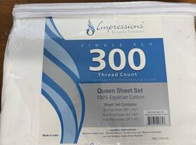 Impressions 615031003540 4pc Egyptian Cotton 300tc Queen Bed Sheet Set White