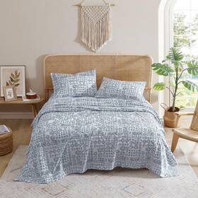Indigo Ink 735732114489 Queen Size Sheet Set 4-piece Boho Geometric Patterned Bedding Soft And Resi