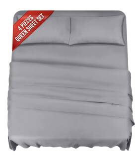 Infinitee Xclusives 787269659193 Queen Sheets Set - 1800 Tc Series 4 Piece Grey Bed Soft Brushed Micr
