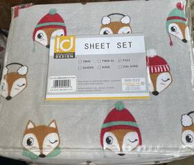 Intelligent Design 086569049056 Cute Fox Flannel Full Sheet Set Gray Winter New