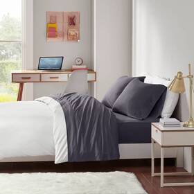 51985119 Intelligent Design Twin Cotton Blend Jersey Knit All Season Sheet Set Dark Gray
