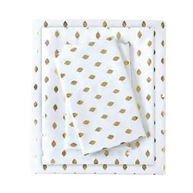 53638649 Intelligent Design Queen Metallic Dot Printed Sheet Set White/gold