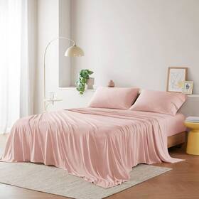 93487104 Intelligent Design Queen Cotton Blend Jersey Knit All Season Sheet Set Blush