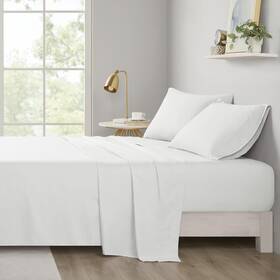 Id20-1910 Intelligent Design Microfiber Twin Bed Sheet Set White 4pc Soft All Season Bedding With Side Pocket