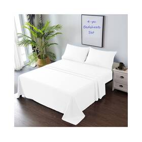 Interloper 030949506981 White Bed Sheets Set Queen Size Bamboo Solid Color Deep Pocket