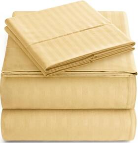 Italian Collection 600518803348 Sheet Set - 4-piece Striped Size Bed Sheets Soft And Cooling Queen Yellow Gold