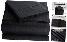 B01c8zhwqe Italian Collection Sheet Set - 4-piece Striped Deep Pocket Bed Sheets Ultra-soft And King Black