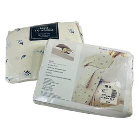 110527 J. C. Penney Vintage Jcpenney Home Expressions Fitted Sheets 2 He Leaf Ivory Navy / Twin