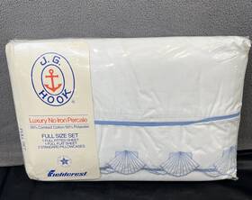 J.g. Hook 044052010389 Vintage 80s Jg Sea Shore Full Sheet Set 4 Pcs White Blue Seashell Beach Nos J.g. Hook 044052010389 Vintage 80s Jg Sea Shore Full Sheet Set 4 Pcs White Blue Seashell Beach Nos