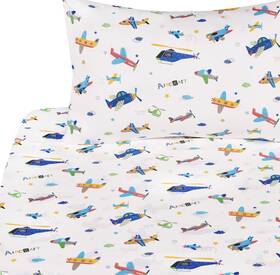 J-pinno 601187776841 Plane Airplane Aircraft Helicopter Cartoon Twin Sheet Set Bedroom Decoration
