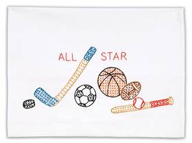 1605-464 Jack Dempsey Needle Art Sports Childs Pillowcase White Standard 20 Inch X 30