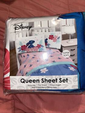 Jay Franco 032281401115 New Disney Lilo And Stitch Floral Fun Queen Sheet 4 Piece Set Pillow Case Soft