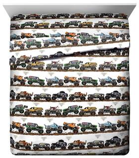 Jay Franco 032281408961 Monster Jam Tracks Queen Sheet Set - 4 Piece Super Soft And Cozy Kids Be