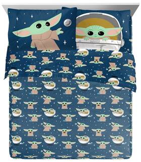 Jay Franco 032281422615 Star Wars The Mandalorian Hello Grogu Queen Size Sheet Set - 4 Pie