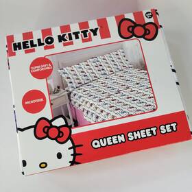 Jay Franco 073558876434 Hello Kitty Faces Colorful Bows Of The Day 4pc Queen Sheets Set Microfiber White
