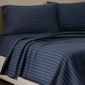 94686793 Jeremiah Brent Home King Cotton Sateen Sheet Set Chalk Indigo Stripe