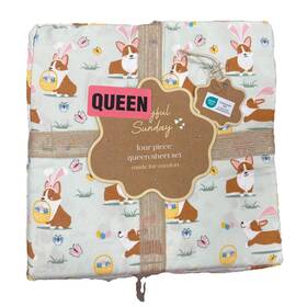Joyful Sunday 889459497285 Corgis Bunny Queen Sheet Set Corgi Dog Spring Easter Baskets Butterfly Sheets