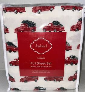 Joyland 022164178074 Flannel Full Sheet Set Red Truck With Christmas Tree New