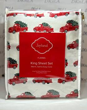 Joyland 022164178098 Flannel King Sheet Set Inch Red Truck With Christmas Tree Brand New