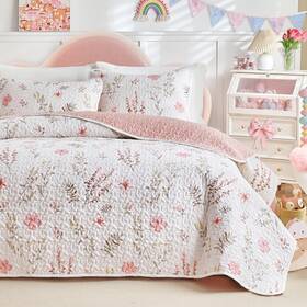 Jr-qmhfb78-t Joyreap 2 Pieces Cotton Quilt Set For Girls Twin Twin-68 Inch X86 Pink N White