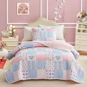 Jr-shfb25-t Joyreap Twin Size Quilt Set For Girls Pink N Blue Twin-68 Inch X88