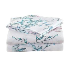 Jsd 108982870016 White Blue Floral Printed Sheet Set Queen Size 4 Piece Botanical Microfiber Jsd 108982870016 White Blue Floral Printed Sheet Set Queen Size 4 Piece Botanical Microfiber