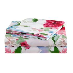 Jsd 108982870023 Watercolor Rose Floral Sheet Set King Size 4 Piece Soft Printed Microfib
