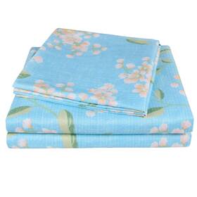 Jsd 190788269444 Blue Sakura Floral Sheet Set Queen 4 Piece Soft Botanical Printed Microfiber